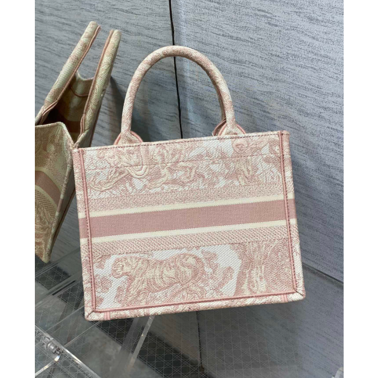 二手Dior 粉老虎刺繡單肩腋下包通勤百搭托特包包-細節圖3