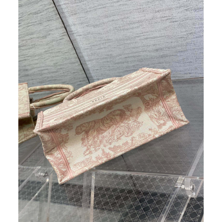 二手Dior 粉老虎刺繡單肩腋下包通勤百搭托特包包-細節圖5