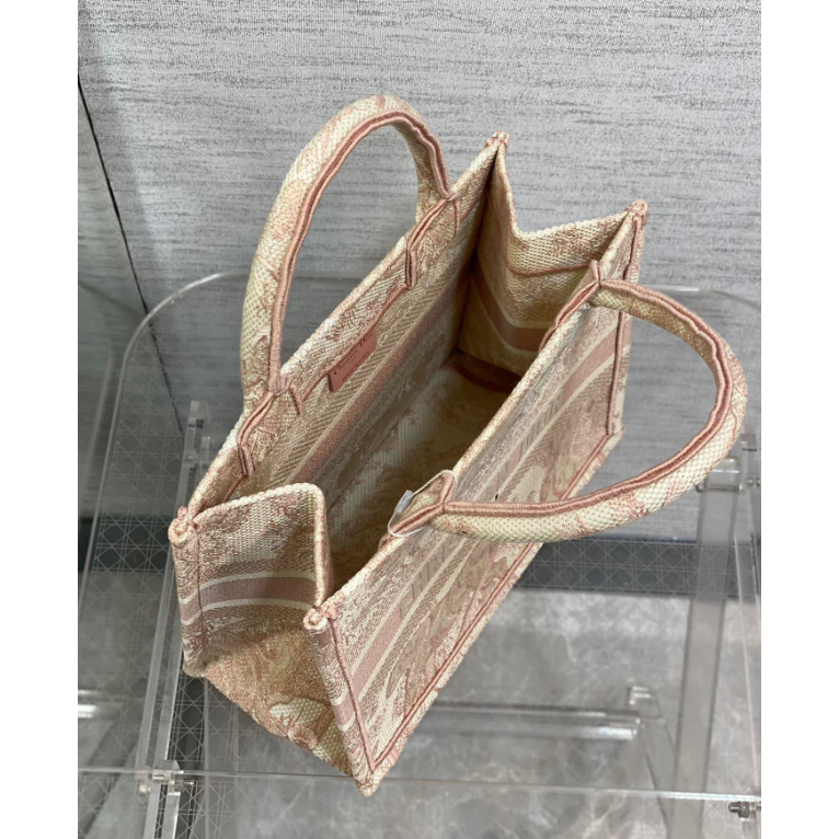 二手Dior 粉老虎刺繡單肩腋下包通勤百搭托特包包-細節圖6