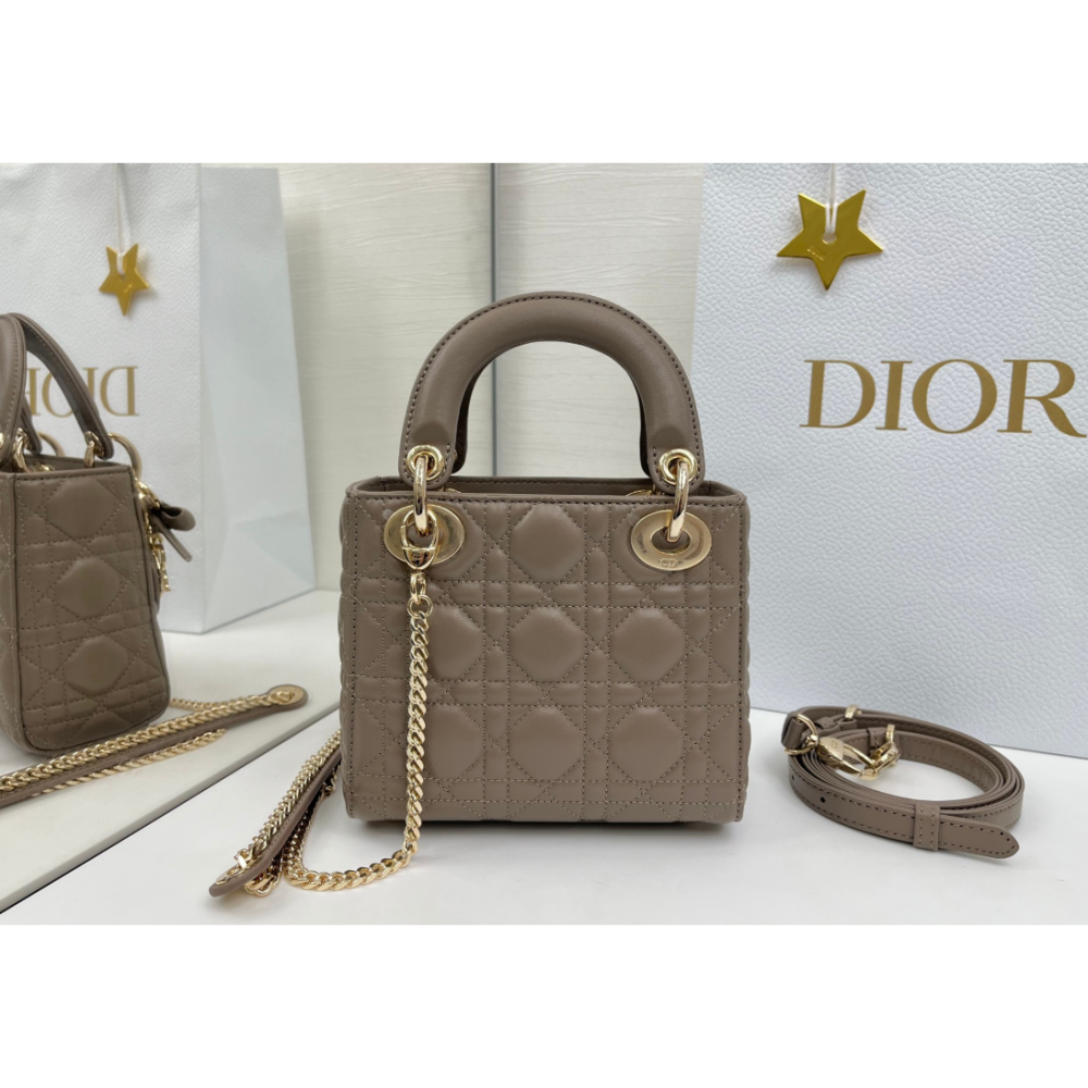 二手Dior Lady Dior 三格蝴蝶結戴妃包小香風洋氣手提包-細節圖2