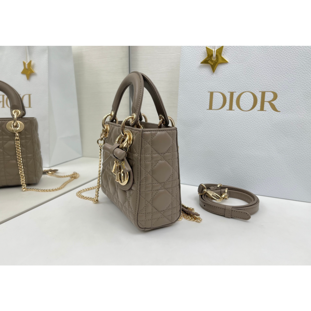 二手Dior Lady Dior 三格蝴蝶結戴妃包小香風洋氣手提包-細節圖4