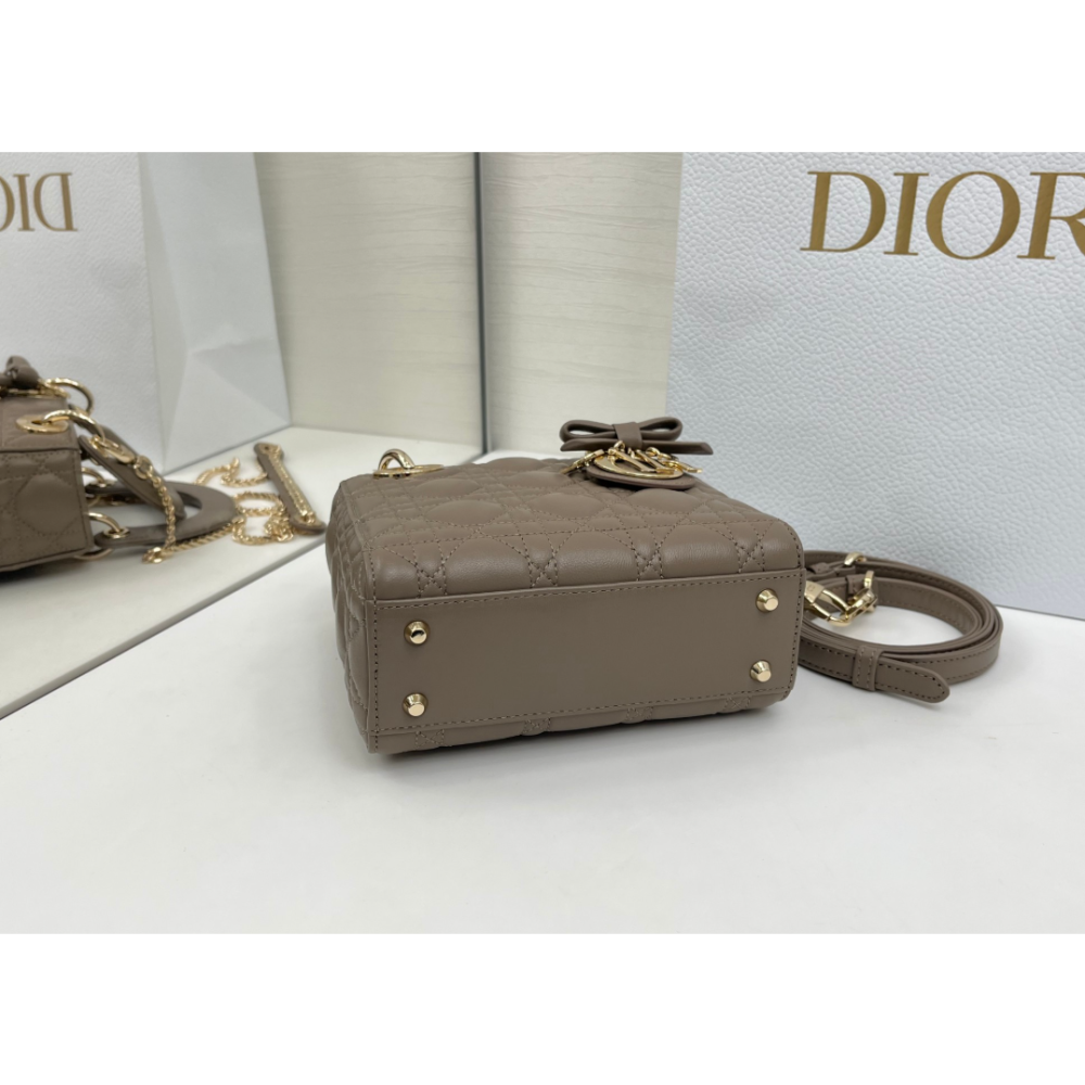 二手Dior Lady Dior 三格蝴蝶結戴妃包小香風洋氣手提包-細節圖5