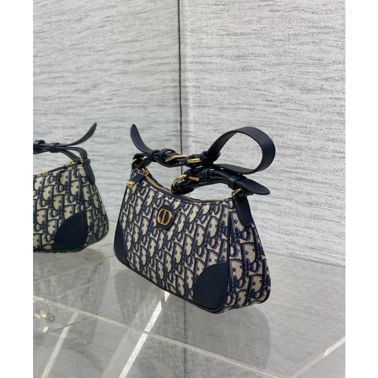 二手Dior/迪奧女士藍色提花單肩包-細節圖5