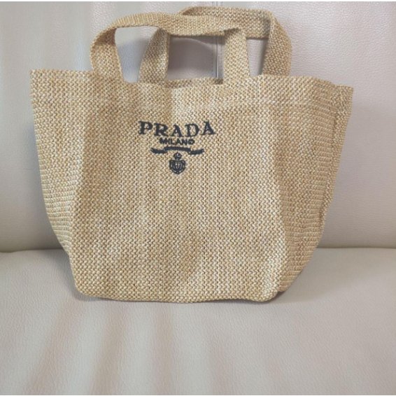 二手PRADA 創意 Logo 編織籃包（米色）-細節圖2