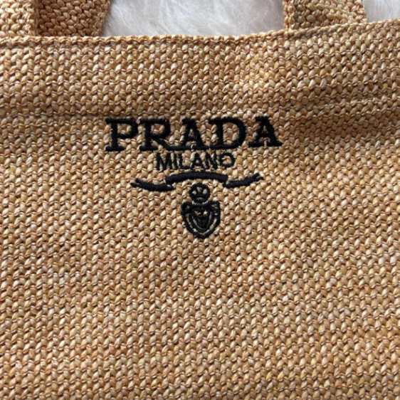 二手PRADA 創意 Logo 編織籃包（米色）-細節圖3