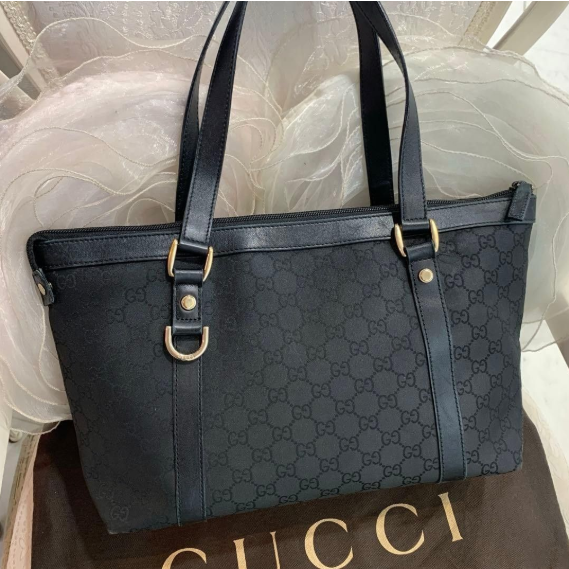 二手GUCCI GG 尼龍托特包 黑色-細節圖2