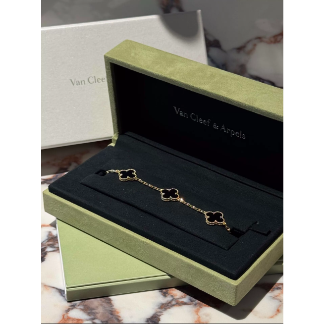 二手Van Cleef & Arpels 黑金貝母手鏈-細節圖2