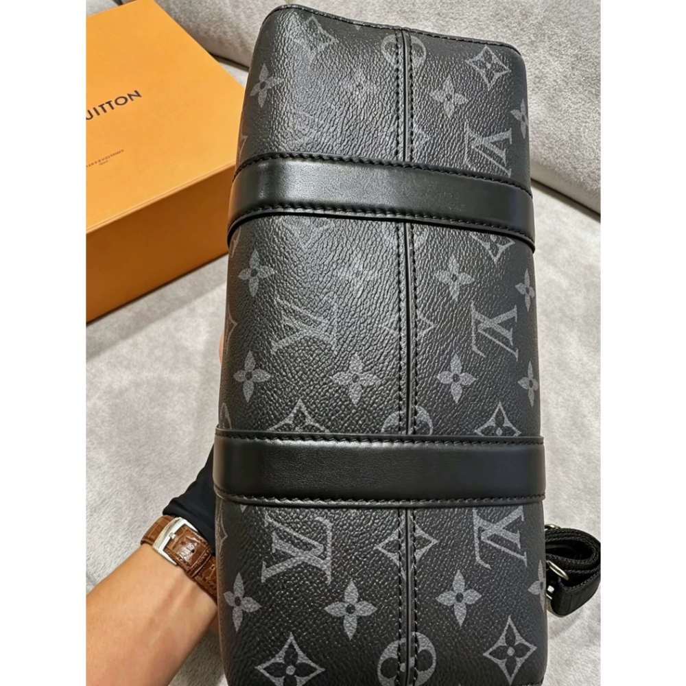 二手LOUIS VUITTON LV City Keepall 黑花波士頓包-細節圖4