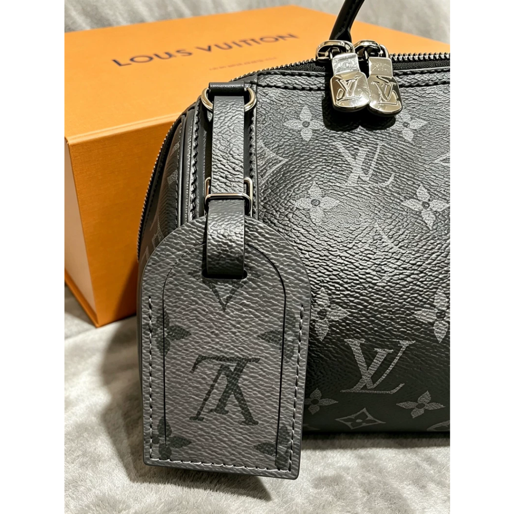 二手LOUIS VUITTON LV City Keepall 黑花波士頓包-細節圖5