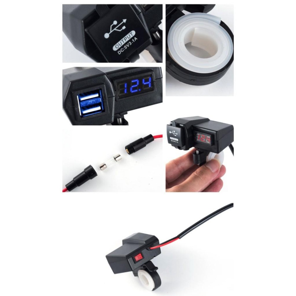檔車 雙USB車充+電壓錶 充電器 3.1a 防水 雙孔 機車摩托車 SMAX FORCE msx 手機充電-細節圖3