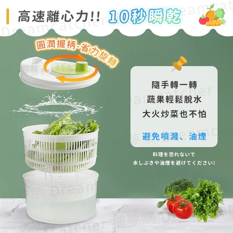 【3L大容量 10秒脫水】蔬菜脫水器 蔬果脫水器 洗菜籃 瀝水籃 洗菜瀝水盆 蔬果脫水 沙拉盆 沙拉脫水機-細節圖8