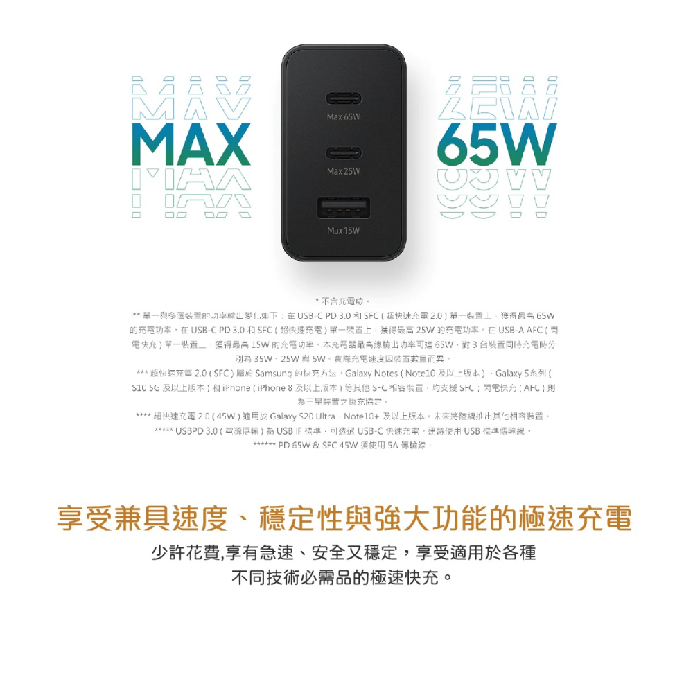 SAMSUNG 原廠 65W 三孔快充旅充頭 -黑 (EP-T6530)-細節圖6