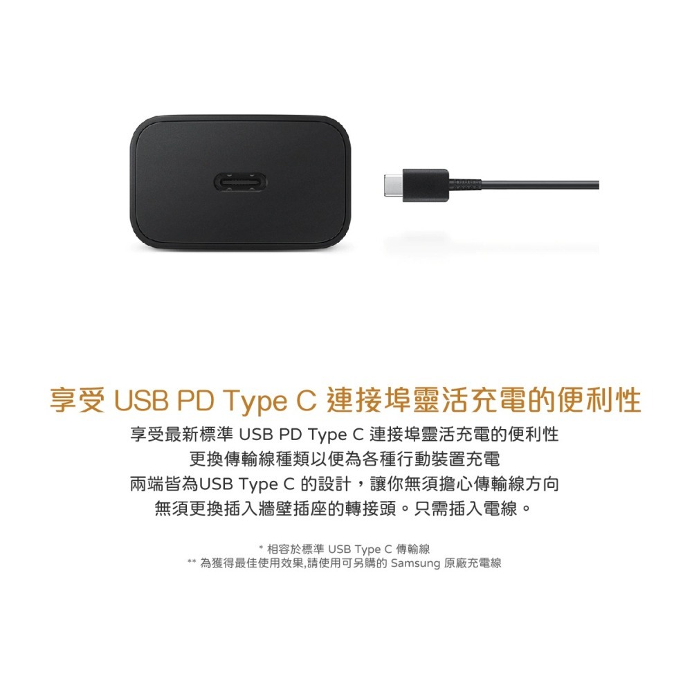 SAMSUNG 原廠 15W Type C 快充旅充頭 + 雙Type C傳輸線1m (台灣公司貨)-細節圖8