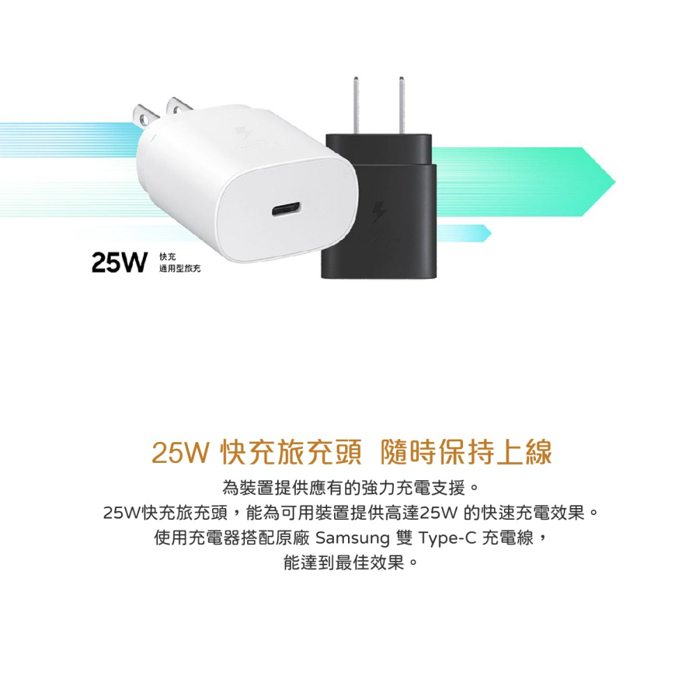 SAMSUNG GALAXY S23新款 原廠閃電快充25W + 5A 雙Type C線旅充組 1.8m-白色(盒裝)-細節圖7