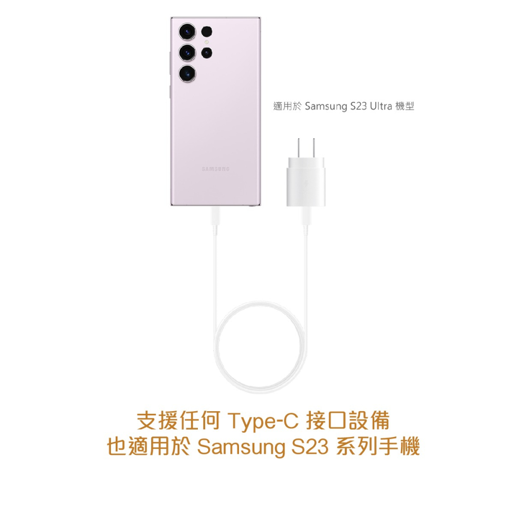 SAMSUNG GALAXY S23新款 原廠閃電快充25W + 5A 雙Type C線旅充組 1.8m-白色(盒裝)-細節圖9