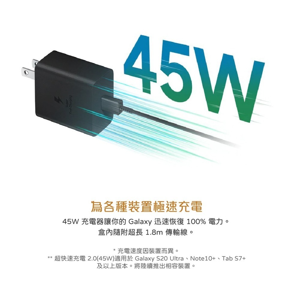 SAMSUNG原廠 45W PD極速閃充頭+1.8m 5A雙Type C線組【盒裝公司貨】T4510 / 支援S23系列-細節圖8