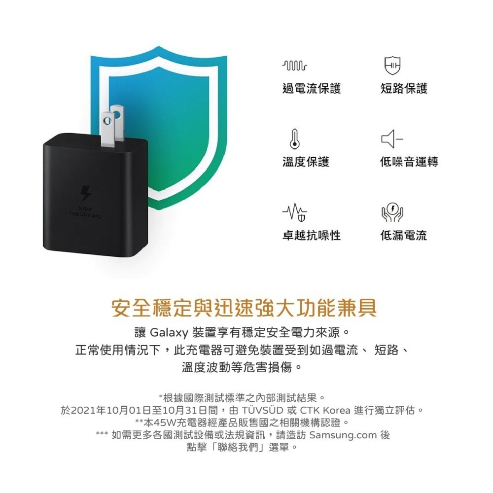 SAMSUNG原廠 45W PD極速閃充頭+1.8m 5A雙Type C線組【盒裝公司貨】T4510 / 支援S23系列-細節圖10