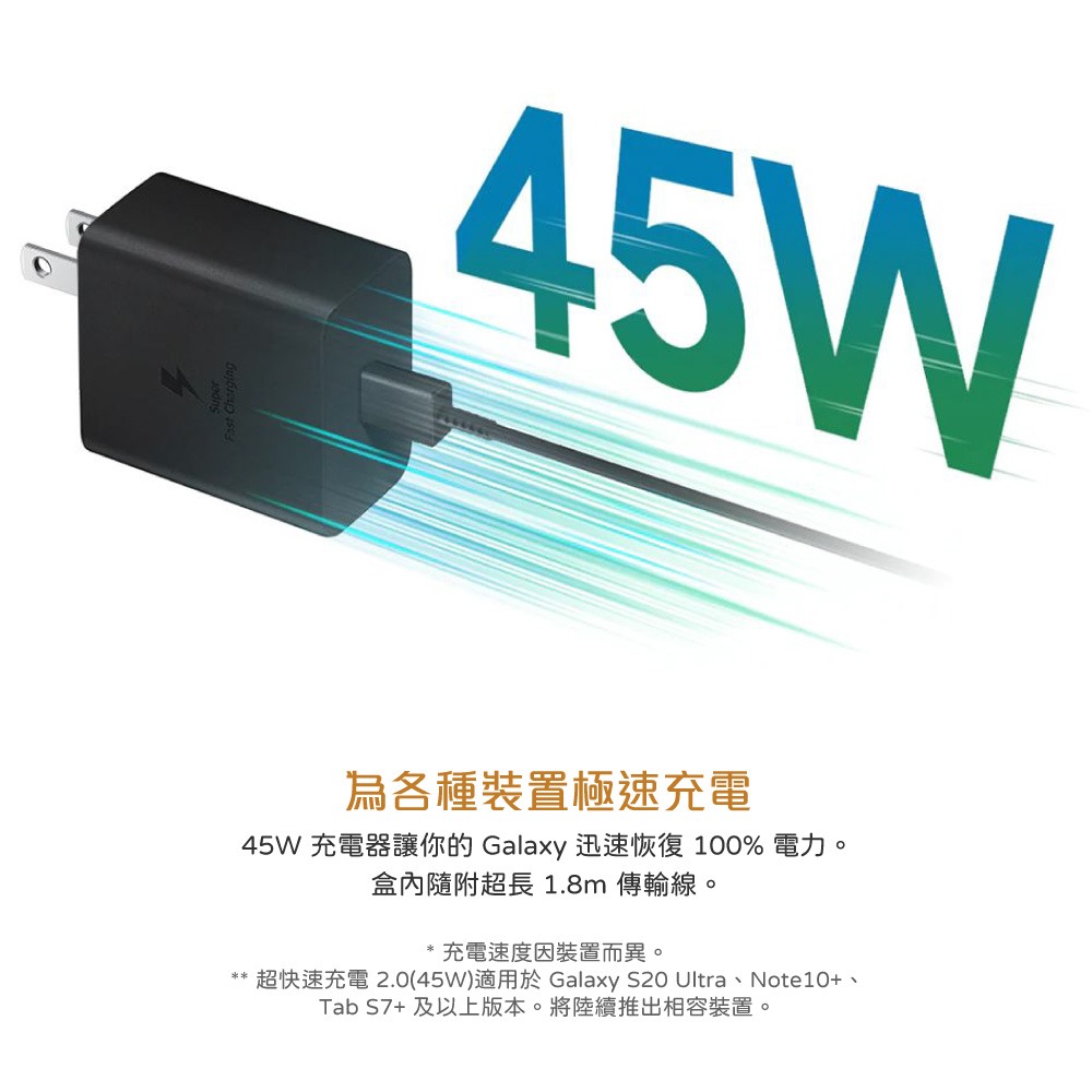 Samsung 台灣原廠盒裝 45W PD閃充頭+1.8m 5A 雙Type C線組【適用S25 S24系列】T4510-細節圖8
