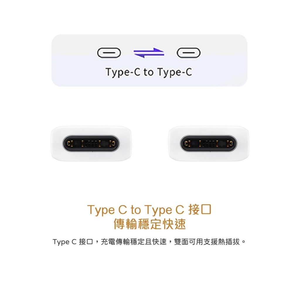SAMSUNG 原廠盒裝 Z Fold7 Filp7系列 雙 Type-C 充電線 - 白【3A,1m】EP-DA705-細節圖7