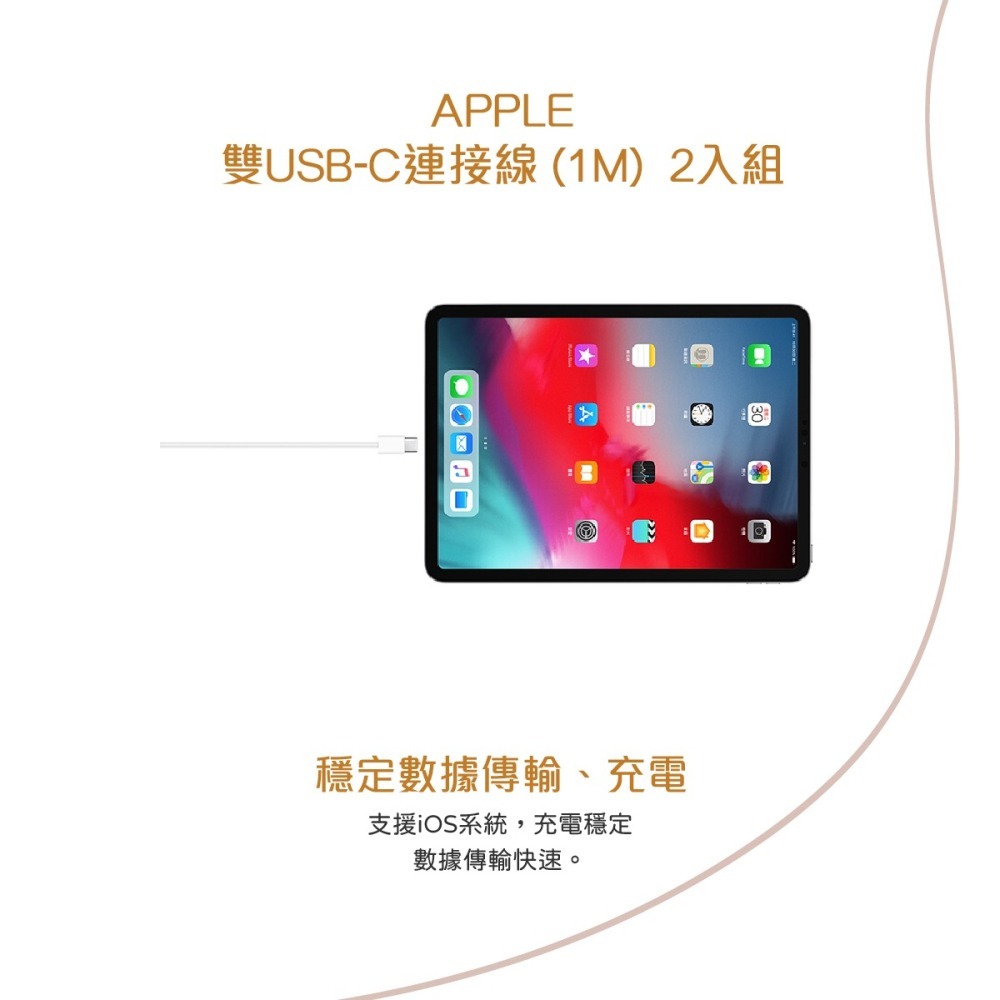 【2入組 - APPLE適用】USB-C to USB-C 充電連接線－1M (適用iPad ProiPad Air)-細節圖5