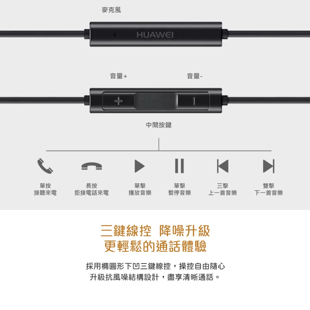 HUAWEI華為 半入耳式線控耳機 - 黑色【Type C接口 / 原廠盒裝】CM33-細節圖9