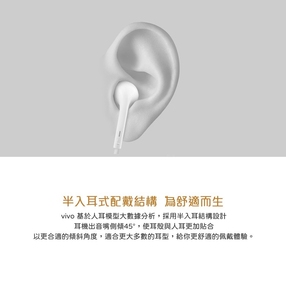 VIVO 半入耳式 線控耳機 - 白色【Type-C接口 / 原廠盒裝】XE160-細節圖9