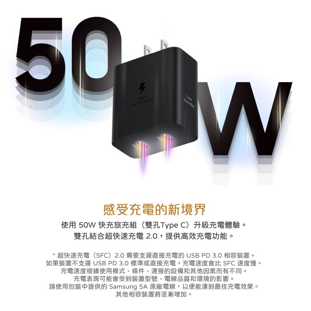 SAMSUNG原廠 50W新款 雙孔超快充組EP-T5020【盒裝貨】內附充電器 + 5A 雙Type C線1.8m-細節圖9