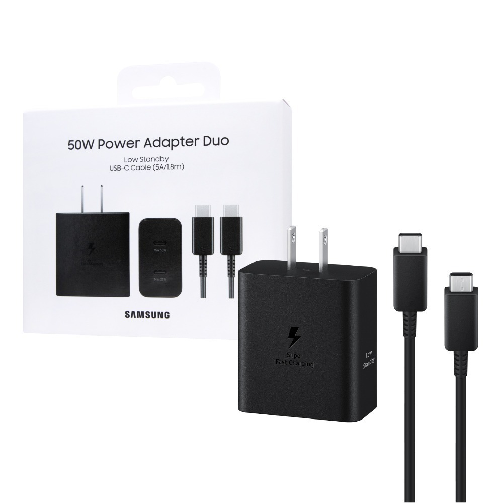 Samsung 台灣原廠盒裝 新款50W雙孔超快充+1.8m 5A雙Type C線組【適用S25 S24系列】T5020-細節圖2