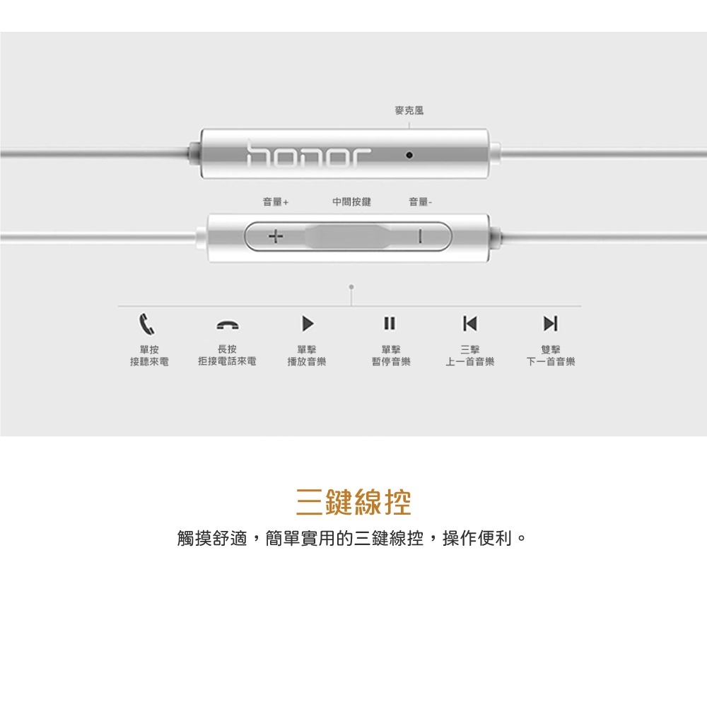 HONOR榮耀 半入耳式線控耳機 - 白色【3.5mm接口 / 原廠盒裝】AM115-細節圖9