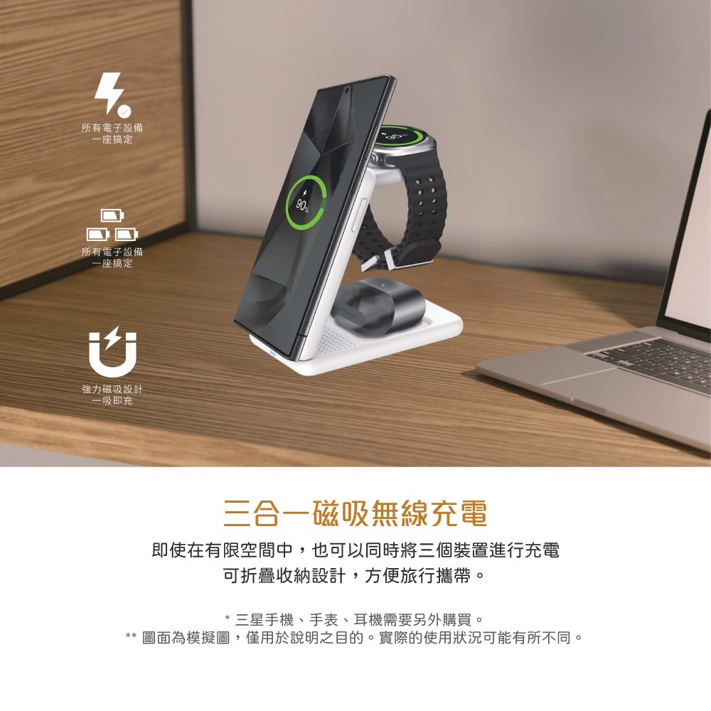 Samsung 三星 台灣原廠盒裝 ITFIT 三合一磁吸無線充電座 (含 60W USB-C 快充線)【ITPW32】-細節圖9