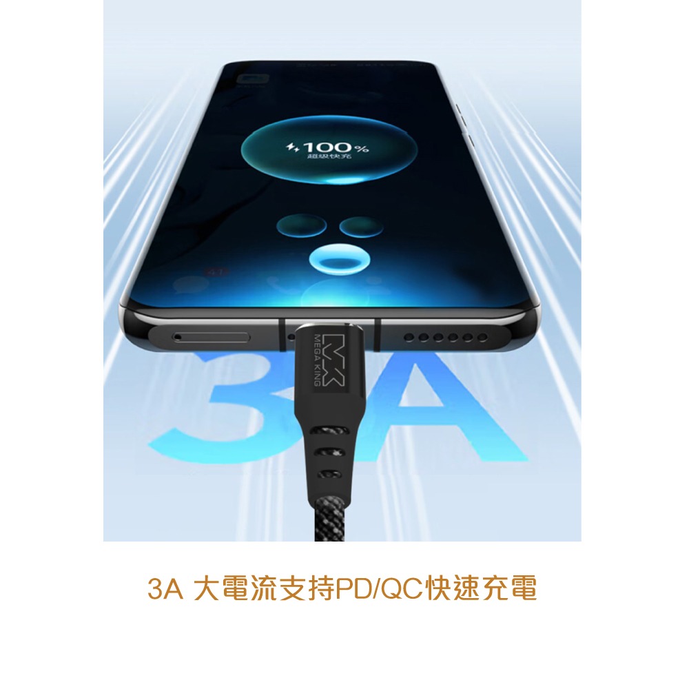 MEGA KING 原廠盒裝 60W USB-A to Type-C 高速充電編織線 1M【20V/3A】PD/QC快充-細節圖9