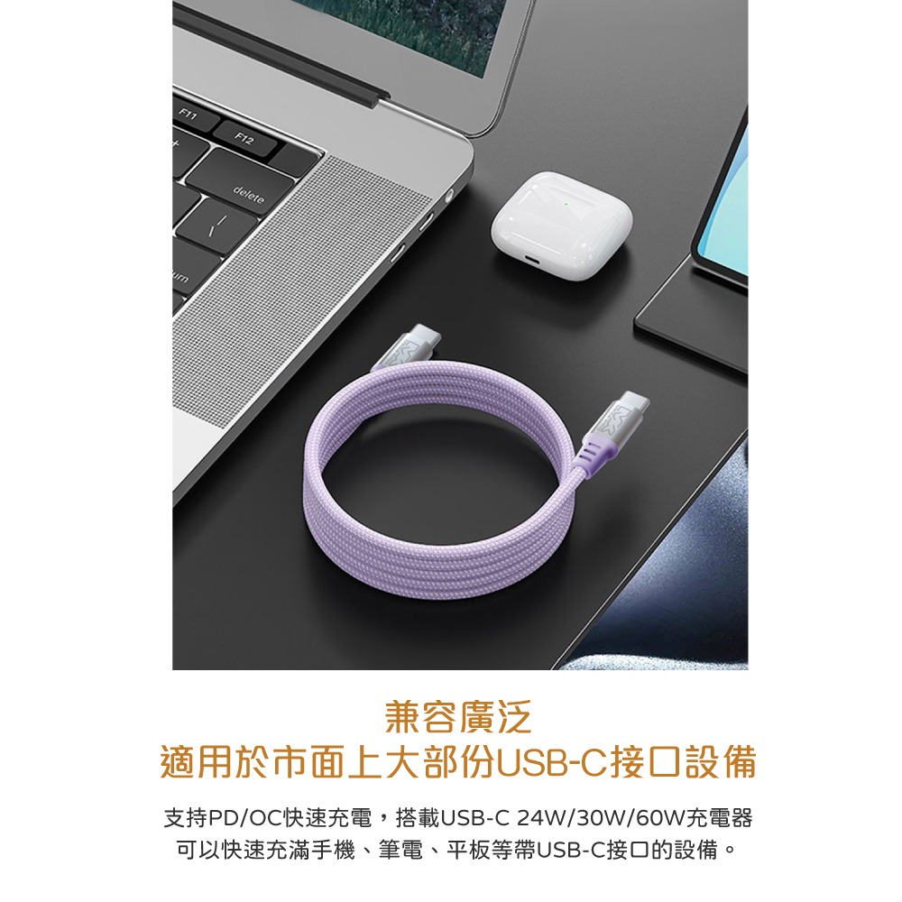 MEGA KING 原廠盒裝 60W Type-C to Type-C磁吸編織線 1.2M【20V/3A】PD/QC快充-細節圖9