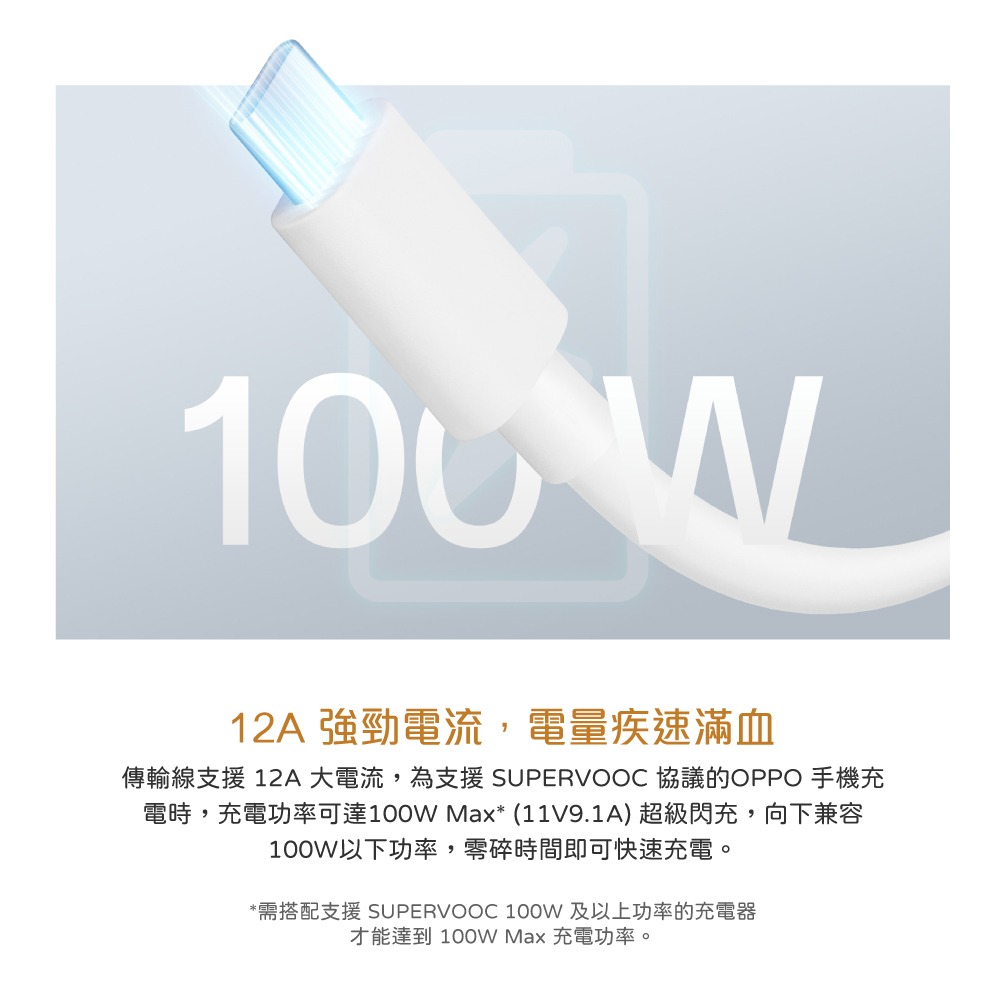OPPO DL153 原廠盒裝 USB-A to Type-C 超級閃充線-12A (支援SuperVOOC 100W)-細節圖9