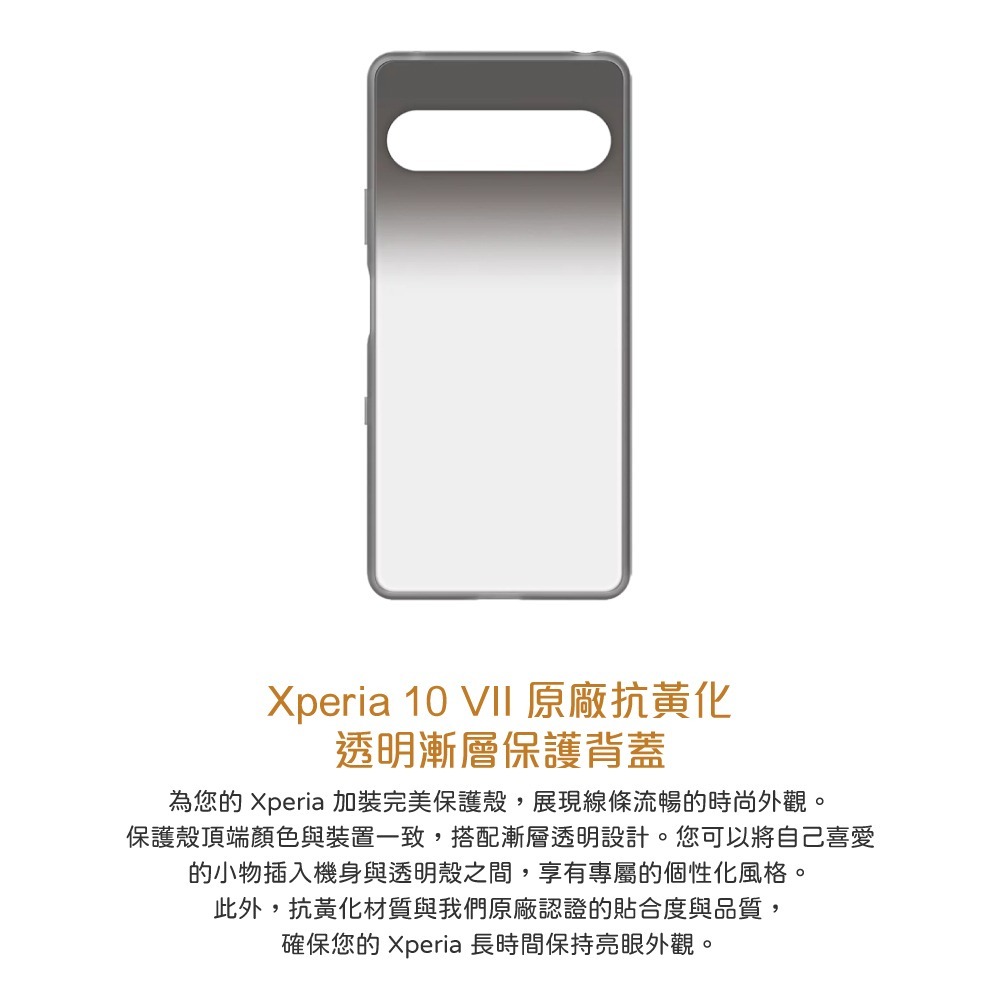 Sony索尼 Xperia 10 VII 抗黃化透明漸層保護背蓋 -石墨黑【台灣原廠盒裝】XQZ-CBFE-細節圖7