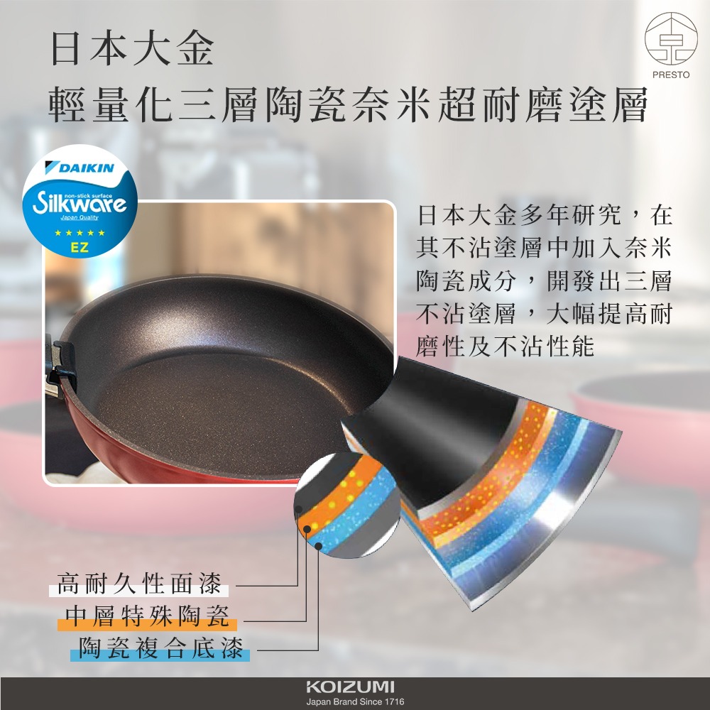 ★日本KOIZUMI小泉★ 不沾平底鍋-超值六件組-可拆式把手/陶瓷奈米超耐磨塗層KOI-CO6-細節圖5