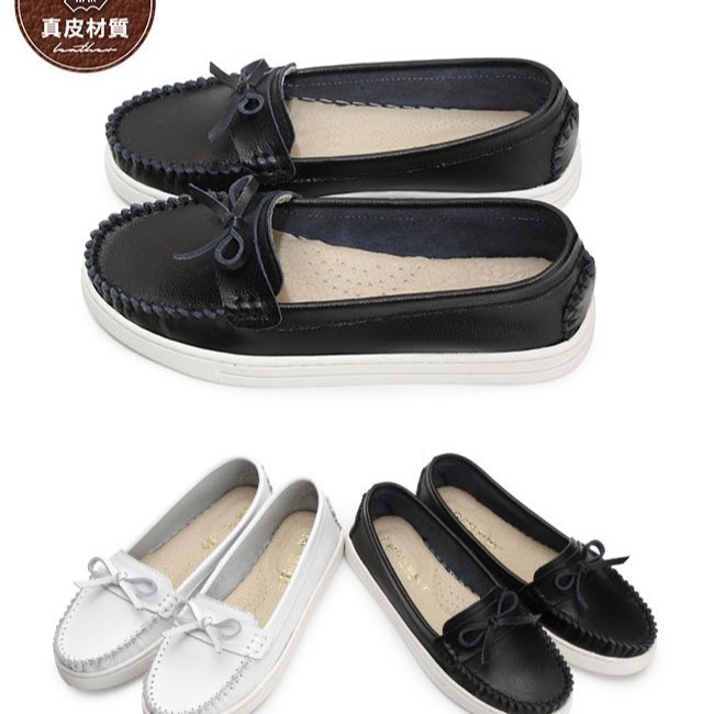 【富發牌-現貨出清】1BL169 真皮蝶結莫卡辛休閒鞋-黑/23 真皮休閒鞋  豆豆鞋 懶人鞋 女鞋【采靚鞋包精品】-細節圖3