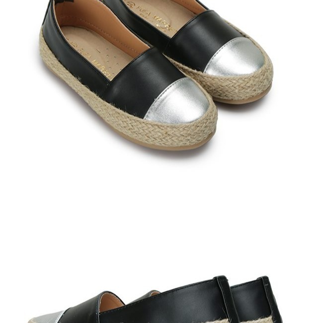 【富發牌-現貨出清】33BA92  金屬拼接草編兒童懶人鞋-黑-16/白-16-細節圖3