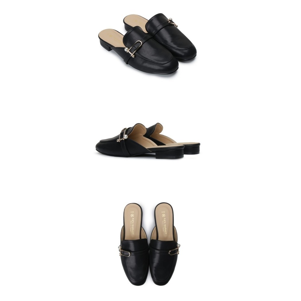 【富發牌】1PE84 品味珍珠釦飾穆勒鞋-黑/杏【采靚鞋包精品】-細節圖2