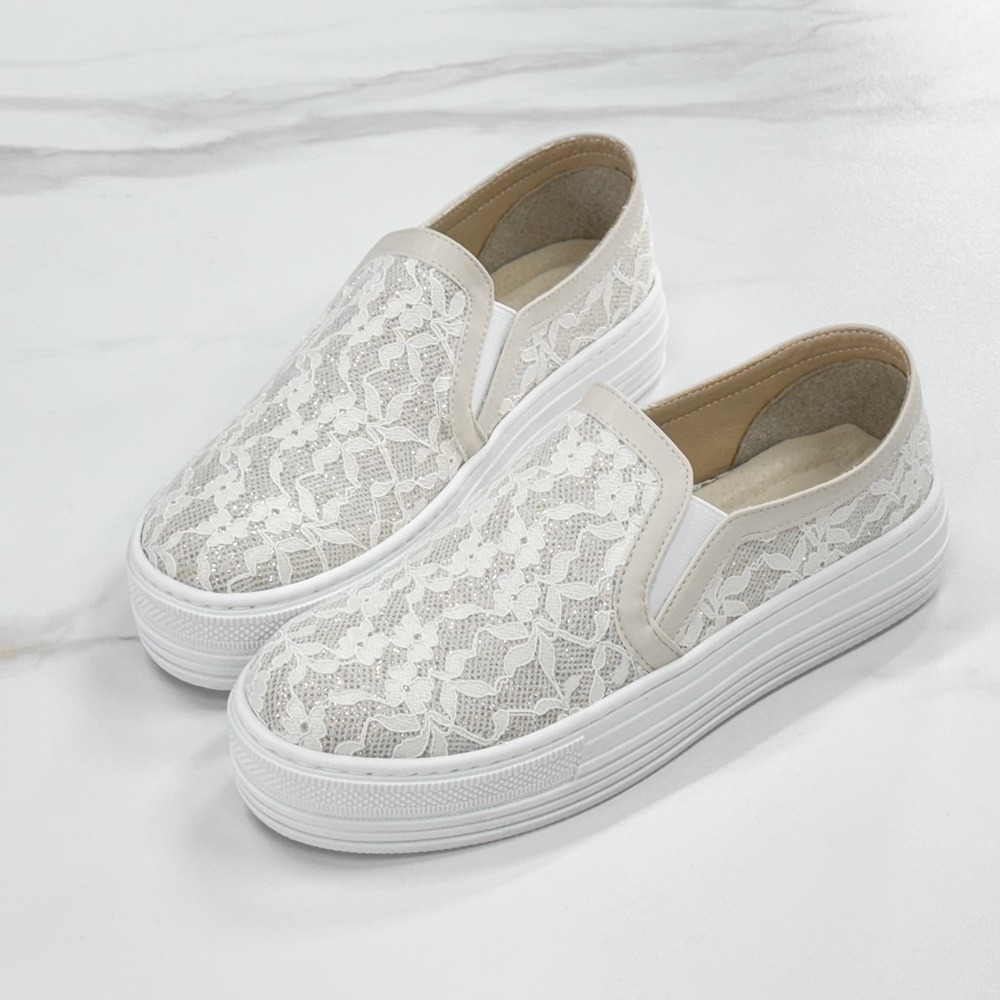 【富發牌】1BC97 蕾絲厚底懶人鞋  女鞋  厚底鞋 休閒鞋 通勤鞋-黑/白 _采靚鞋包精品-細節圖2