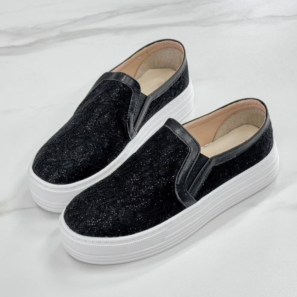 【富發牌】1BC97 蕾絲厚底懶人鞋  女鞋  厚底鞋 休閒鞋 通勤鞋-黑/白 _采靚鞋包精品-細節圖3