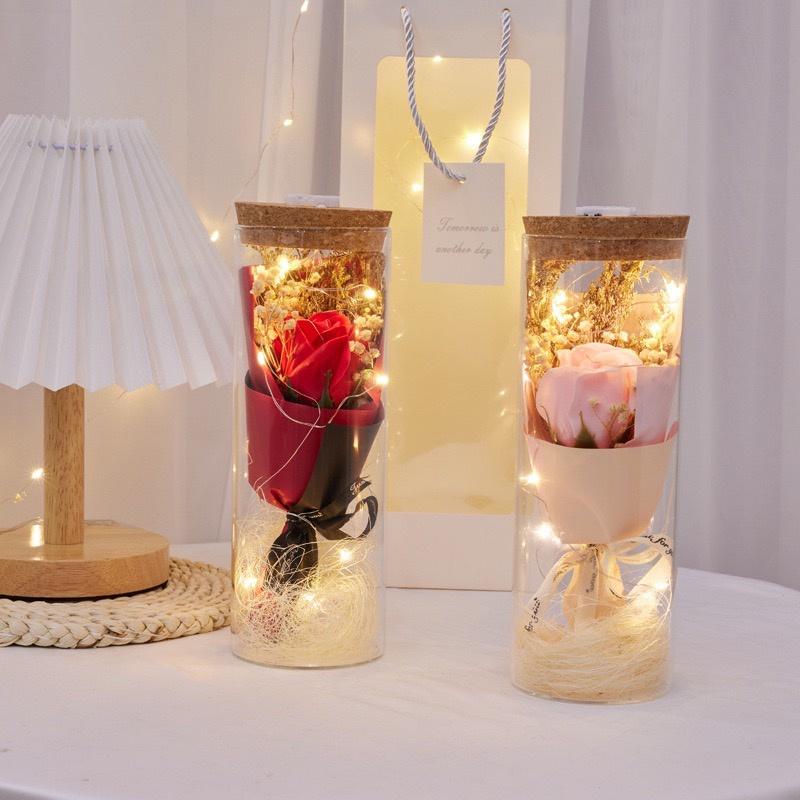 {24小時出貨}許願瓶-一體成形 玫瑰花 康乃馨 向日葵 送禮 教師節 母親節 交換禮物 女友生日 乾燥花 香皂花-細節圖2