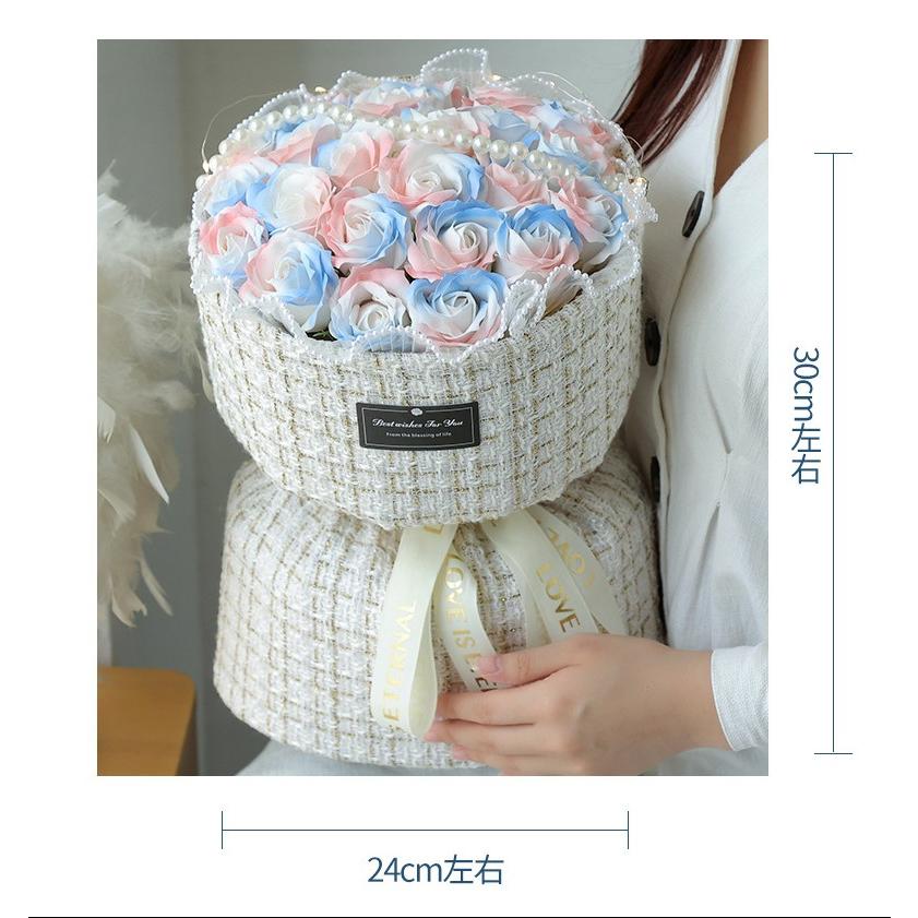 小香風碎冰藍粉玫瑰花束19朵-細節圖4