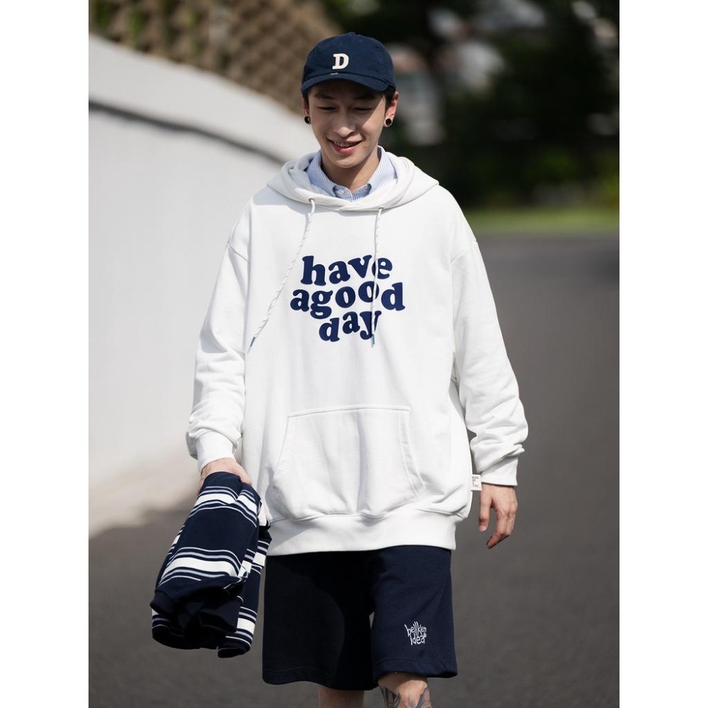BELLKEN IDEA 22AW 純棉 重磅 HAVE A GOOD DAY 簡約 長袖 帽T  店內價 【PS中壢】-細節圖3