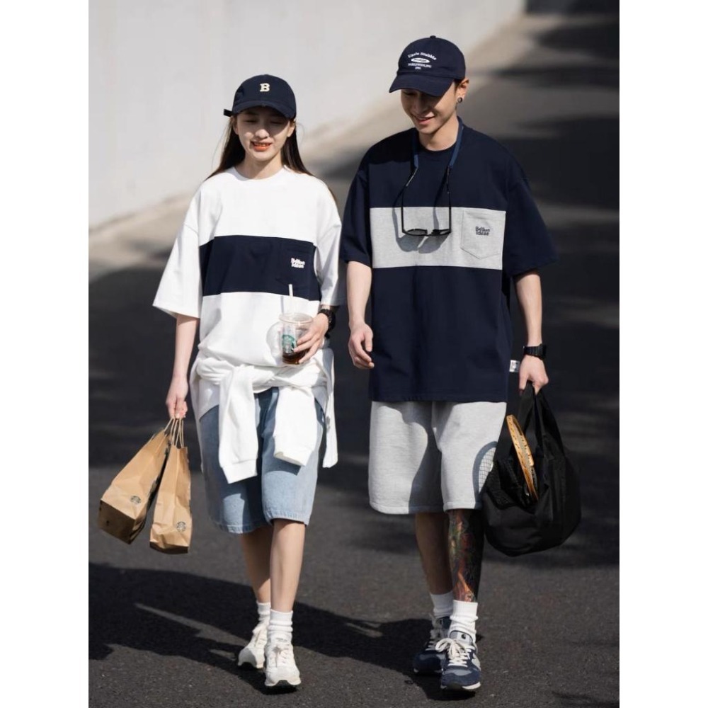 BELLKEN IDEA 拼接 條紋 圓領 口袋 短T 短袖  店內價 【PS中壢】-細節圖2