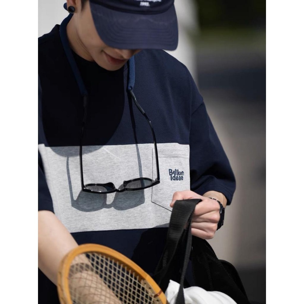 BELLKEN IDEA 拼接 條紋 圓領 口袋 短T 短袖  店內價 【PS中壢】-細節圖3