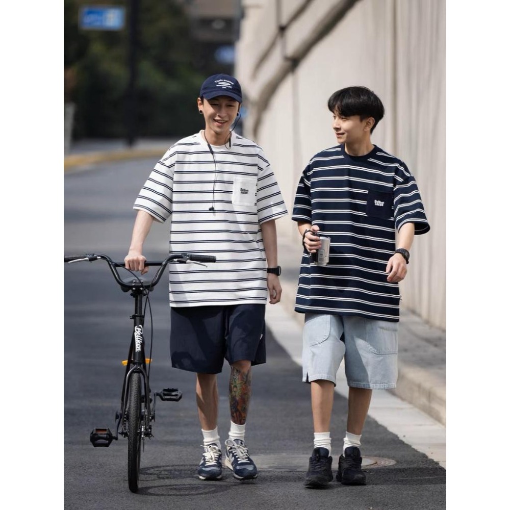 BELLKEN IDEA 條紋 復古簡約 口袋 短袖 短T 【PS中壢】-細節圖2