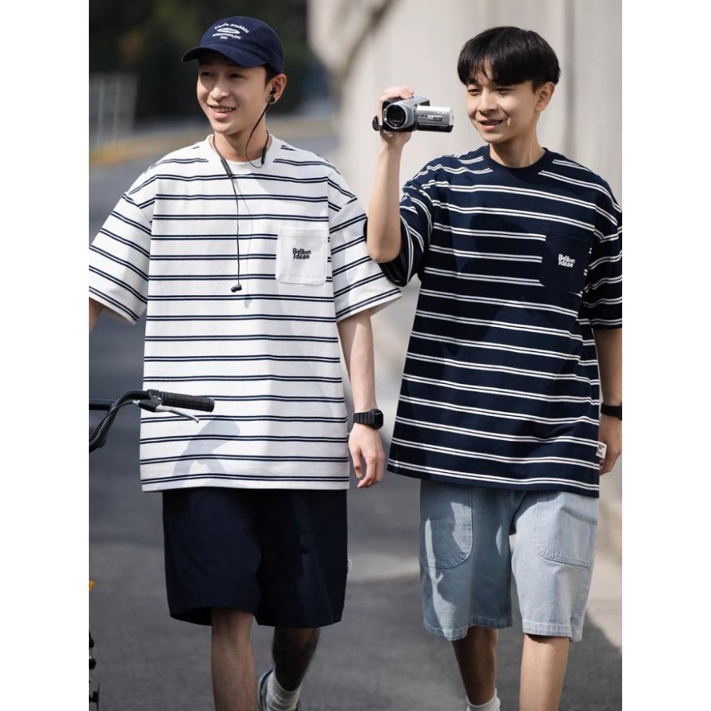 BELLKEN IDEA 條紋 復古簡約 口袋 短袖 短T 【PS中壢】-細節圖3