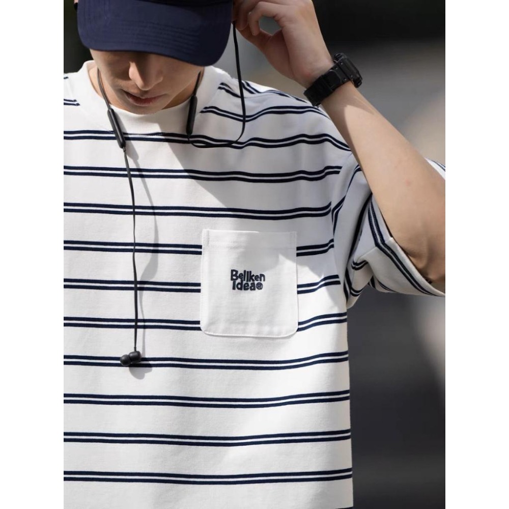 BELLKEN IDEA 條紋 復古簡約 口袋 短袖 短T 【PS中壢】-細節圖6