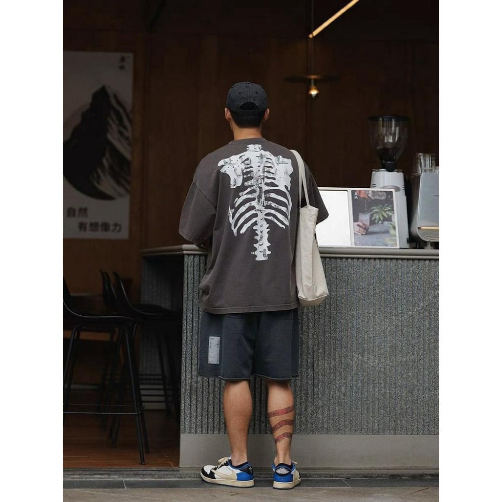 UNBENT 23SS 日系復古 水洗骨頭 印花 刺繡短袖 短T 上衣 cityboy【PS中壢】-細節圖3