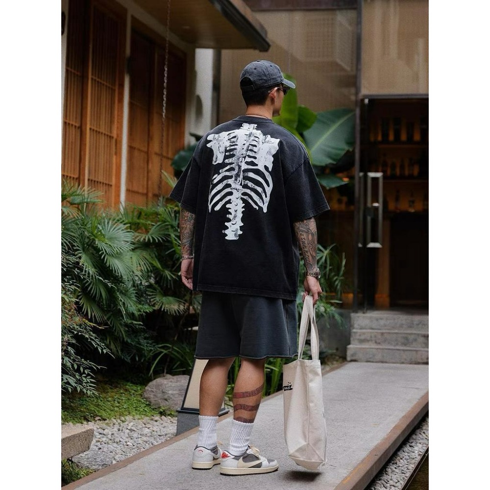 UNBENT 23SS 日系復古 水洗骨頭 印花 刺繡短袖 短T 上衣 cityboy【PS中壢】-細節圖5
